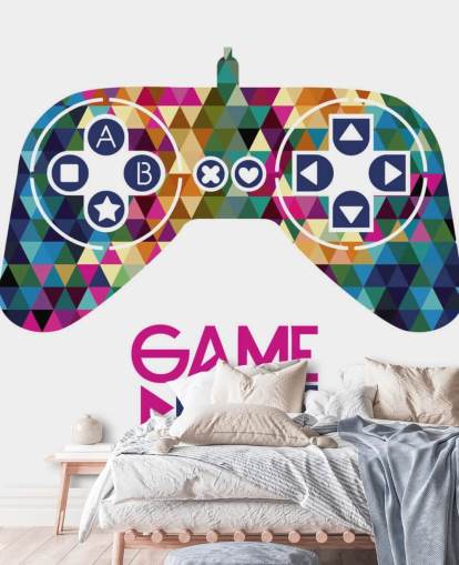 Mural de parede de controlador de jogos com padrão de triângulo colorido