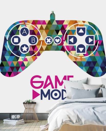 Colourful Triangle Patterned Gaming Controller Wall Mural
