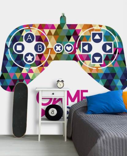 Colourful Triangle Patterned Gaming Controller Wall Mural