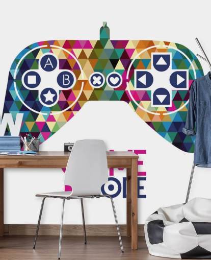 Mural de parede de controlador de jogos com padrão de triângulo colorido