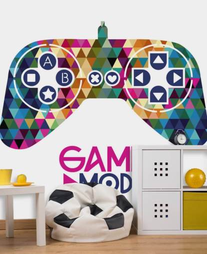 Mural de parede de controlador de jogos com padrão de triângulo colorido Mural de parede de controlador de jogos com padrão de triângulo colorido