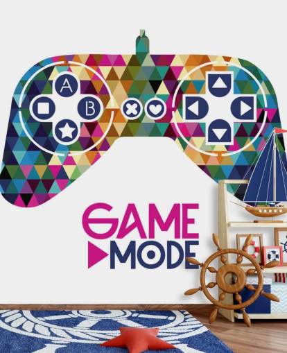 Colourful Triangle Patterned Gaming Controller Wall Mural