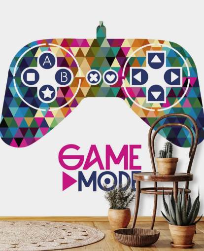 Farbiges Dreieck gemustert Gaming-Controller Wandgemälde Farbiges Dreieck gemustert Gaming-Controller Wandgemälde