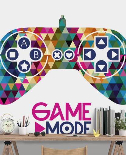 Colourful Triangle Patterned Gaming Controller Wall Mural