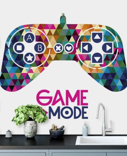 Värikäs kolmio kuviollinen Gaming Controller seinämaalaus Värikäs kolmio kuviollinen Gaming Controller seinämaalaus