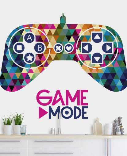 Mural de parede de controlador de jogos com padrão de triângulo colorido