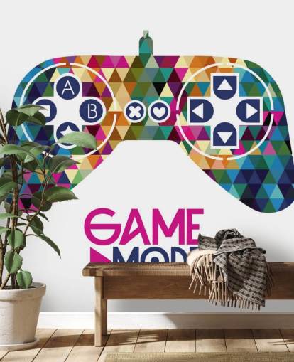 Colourful Triangle Patterned Gaming Controller Wall Mural