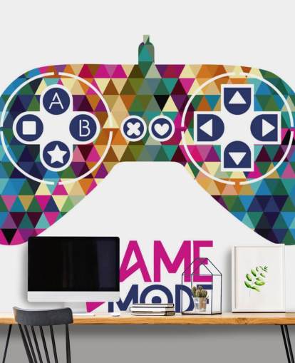 Värikäs kolmio kuviollinen Gaming Controller seinämaalaus Värikäs kolmio kuviollinen Gaming Controller seinämaalaus