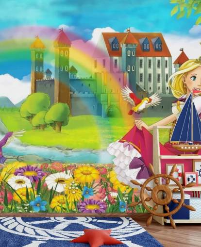 Princess and Rainbow Wall Mural