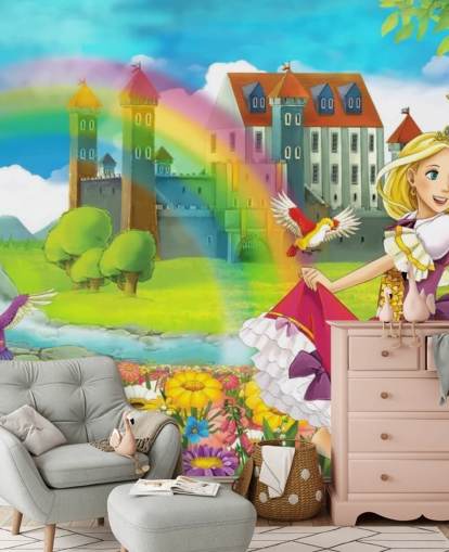 Decorazione murale con principessa e arcobaleno