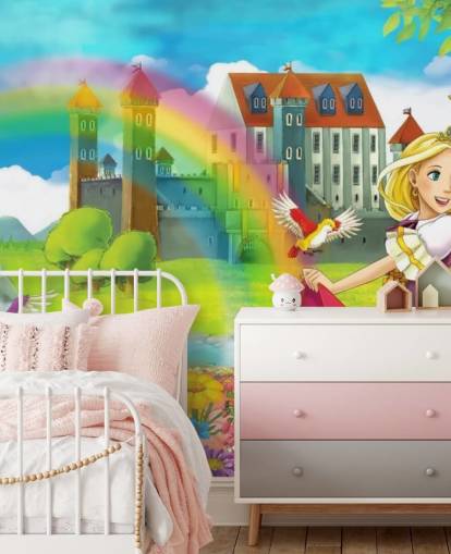Prinsesse og Rainbow Vægmaleri