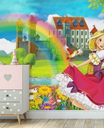 Princess en Rainbow muurschildering