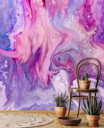 Psychedelische paarse aquarel behang muurschildering