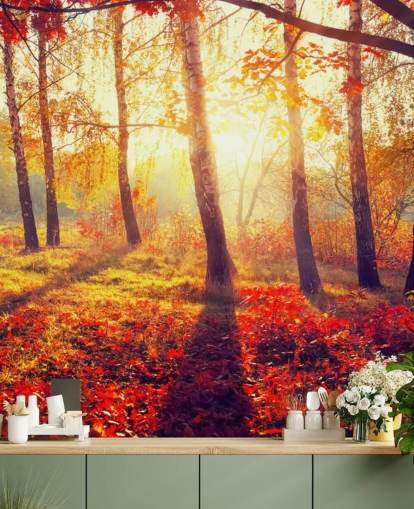 Mural Árboles otoñales en rayos de sol