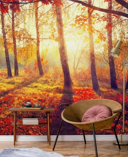 Autumnal Trees in Sun Rays Tree Wallpaper