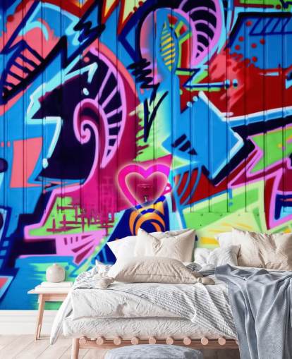 Mural de parede de grafite com padrões coloridos