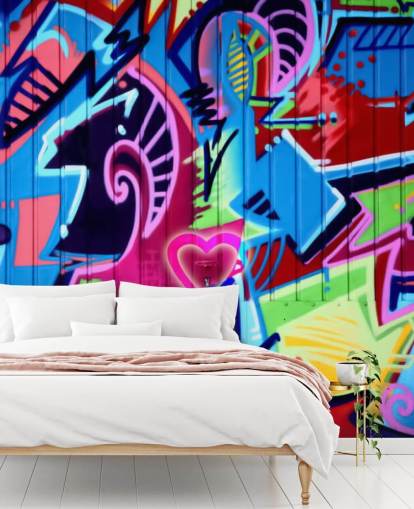 Mural de parede de grafite com padrões coloridos