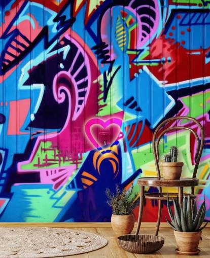 mural de pared de grafiti con estampado colorido