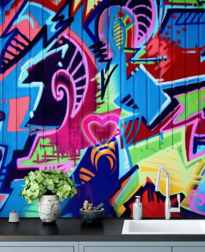 mural de pared de grafiti con estampado colorido mural de pared de grafiti con estampado colorido