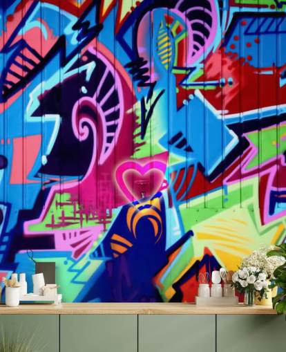 Colorful Patterned Graffiti Wall Mural