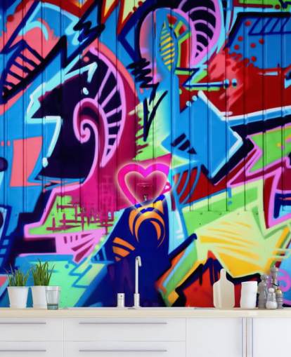 Colorful Patterned Graffiti Wall Mural