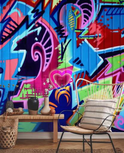Mural de parede de grafite com padrões coloridos