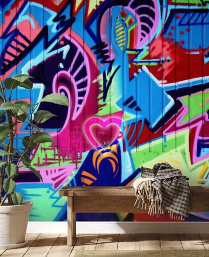 Fargerikt mønstret graffiti veggmaleri Fargerikt mønstret graffiti veggmaleri