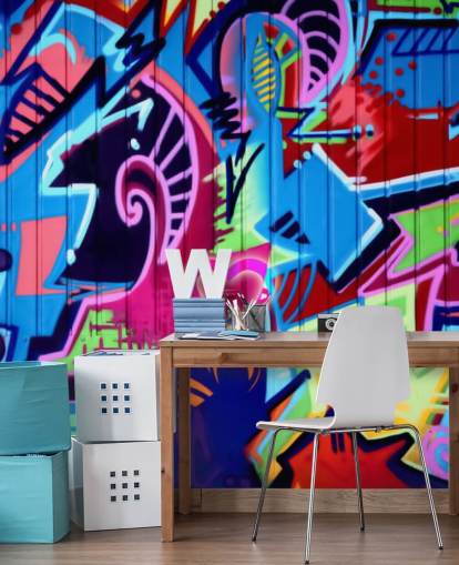 Decorazione murale con graffiti con motivi colorati