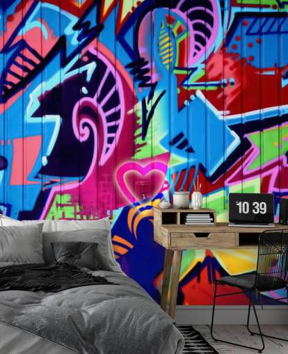 Decorazione murale con graffiti con motivi colorati Decorazione murale con graffiti con motivi colorati