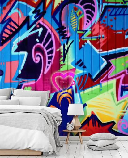 Buntes gemustertes Graffiti-Wandbild Buntes gemustertes Graffiti-Wandbild