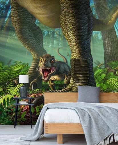 mural verde de dinosaurios para niños llamado Wee Rex de Jerry LoFaro para dormitorios infantiles y salas de juegos