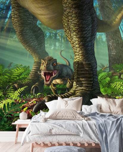 green kids dinosaur wallpaper mural called Wee Rex by Jerry LoFaro for kids bedrooms and playrooms green kids dinosaur wallpaper mural called Wee Rex by Jerry LoFaro for kids bedrooms and playrooms