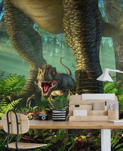 mural verde de dinosaurios para niños llamado Wee Rex de Jerry LoFaro para dormitorios infantiles y salas de juegos mural verde de dinosaurios para niños llamado Wee Rex de Jerry LoFaro para dormitorios infantiles y salas de juegos