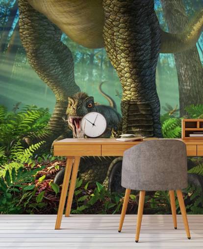 mural verde de dinosaurios para niños llamado Wee Rex de Jerry LoFaro para dormitorios infantiles y salas de juegos