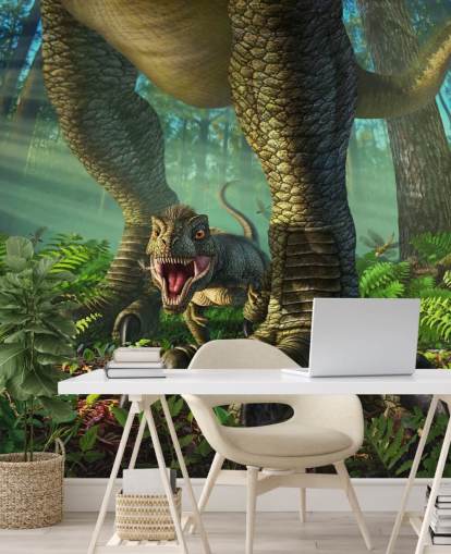 mural verde de dinosaurios para niños llamado Wee Rex de Jerry LoFaro para dormitorios infantiles y salas de juegos
