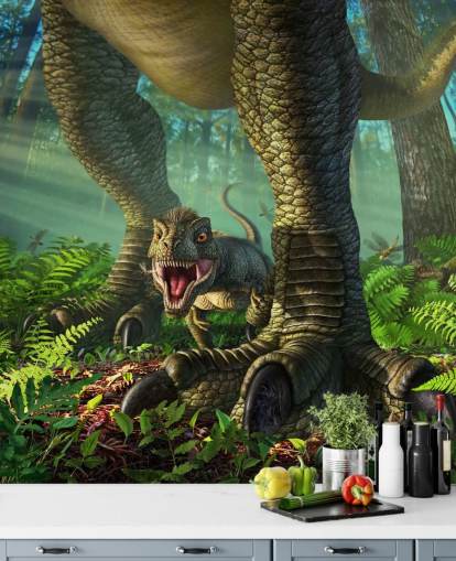 mural verde de dinosaurios para niños llamado Wee Rex de Jerry LoFaro para dormitorios infantiles y salas de juegos