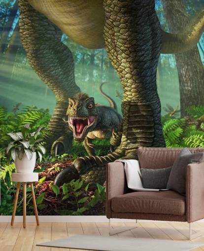 green kids dinosaur wallpaper mural called Wee Rex by Jerry LoFaro for kids bedrooms and playrooms green kids dinosaur wallpaper mural called Wee Rex by Jerry LoFaro for kids bedrooms and playrooms