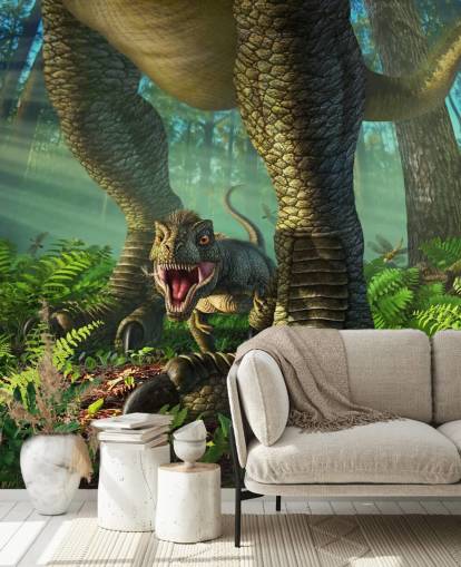 mural verde de dinosaurios para niños llamado Wee Rex de Jerry LoFaro para dormitorios infantiles y salas de juegos