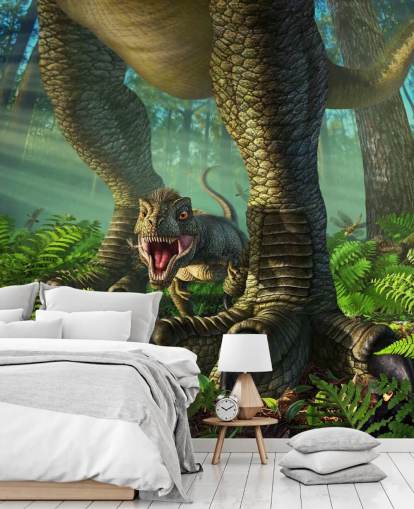 mural verde de dinosaurios para niños llamado Wee Rex de Jerry LoFaro para dormitorios infantiles y salas de juegos