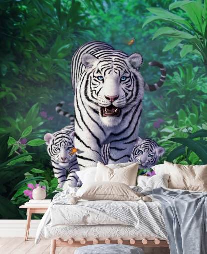 Mural de pared Tigre y cachorros blancos