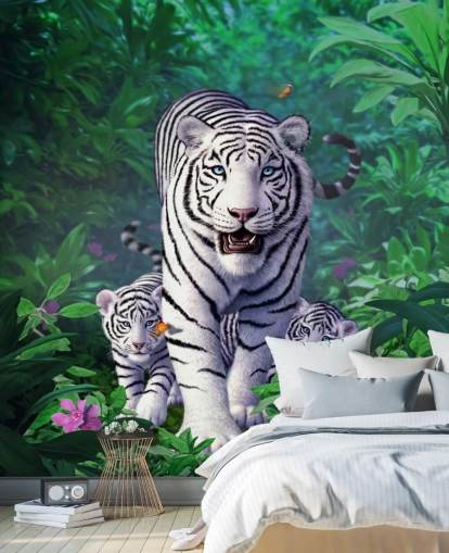 White Tiger and Cubs Wall Mural