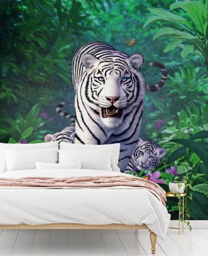 White Tiger and Cubs Wall Mural White Tiger and Cubs Wall Mural