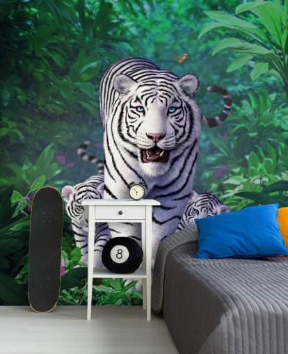 White Tiger and Cubs Wall Mural White Tiger and Cubs Wall Mural