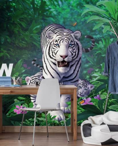 Hvid Tiger og Cubs Vægmaleri