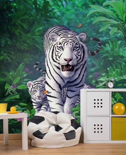 Decorazione murale con tigre bianca e cuccioli Decorazione murale con tigre bianca e cuccioli