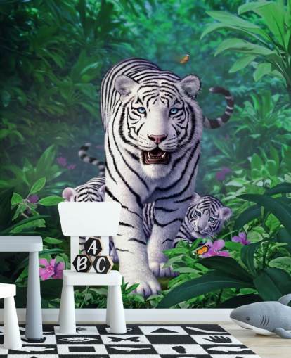 White Tiger and Cubs Wall Mural