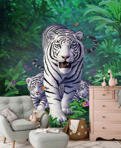 Weißer Tiger und Junge Fototapete Weißer Tiger und Junge Fototapete