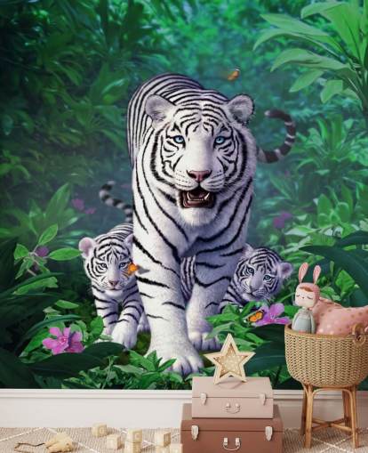 Vit Tiger och Cubs väggmålning