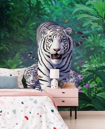 White Tiger and Cubs Wall Mural White Tiger and Cubs Wall Mural