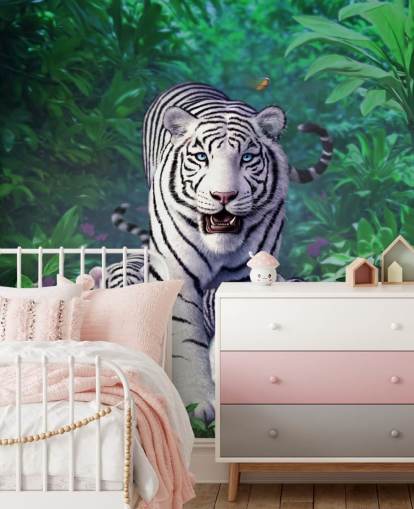 Witte tijger en welpen muurschildering Witte tijger en welpen muurschildering